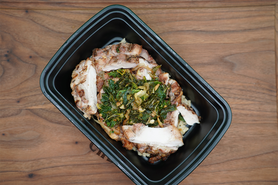 Jerk Chicken Thighs with Coconut Rice & Sautéed Kale