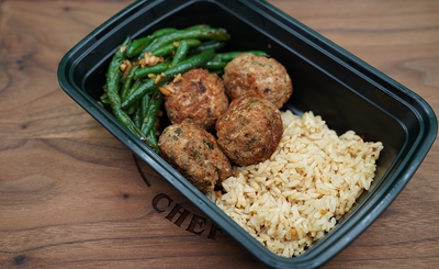 Cajun Turkey Meatballs with Rice & Garlic Green Beans
